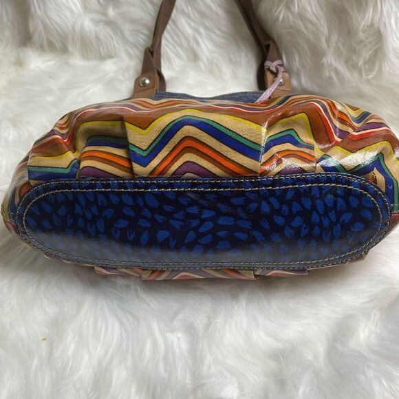 Fossil key Per multi color zigzag coated canvas ltote with blue & brown … - Picture 5 of 14